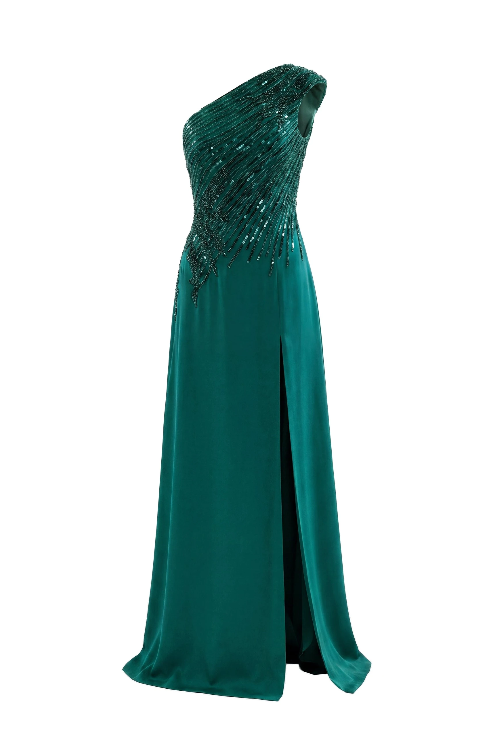 Saiid Kobeisy One Shoulder Sequin Long Dress in Green | Dresses | Coveti Saiid Kobeisy One Shoulder Sequin Long Dress in Green