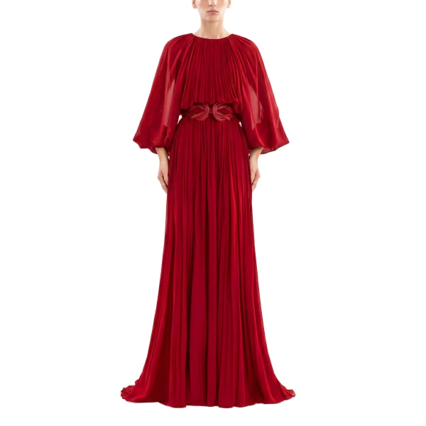 Saiid Kobeisy Pleated Long Dress in Space Cherry, view 2