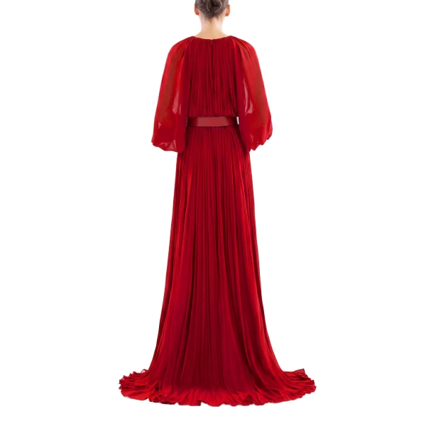Saiid Kobeisy Pleated Long Dress in Space Cherry, view 3
