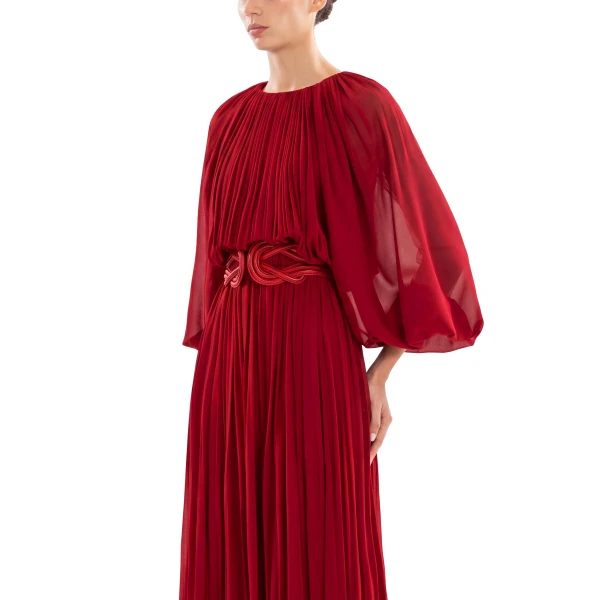 Saiid Kobeisy Pleated Long Dress in Space Cherry, view 4