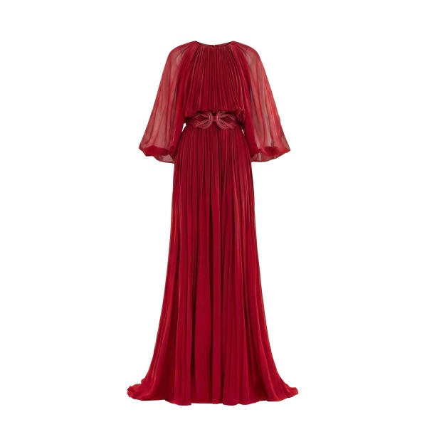Saiid Kobeisy Pleated Long Dress in Space Cherry
