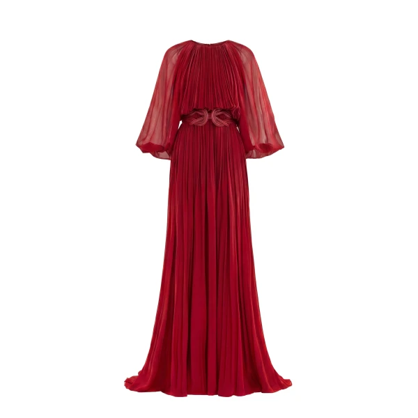Saiid Kobeisy Pleated Long Dress in Space Cherry