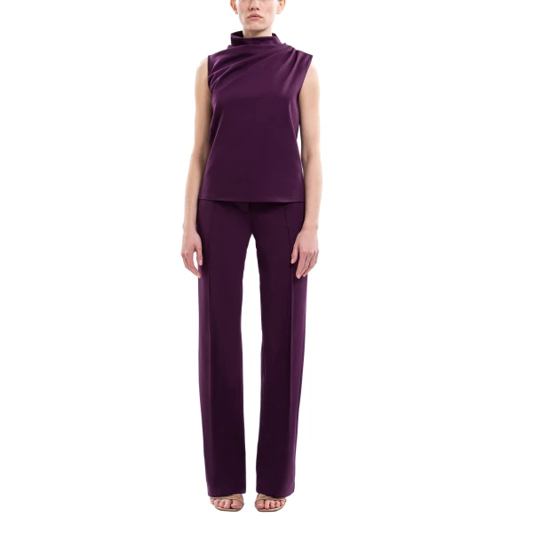 Saiid Kobeisy Pleated Shoulder Top and Pants Ensemble in Italian Plum, view 2