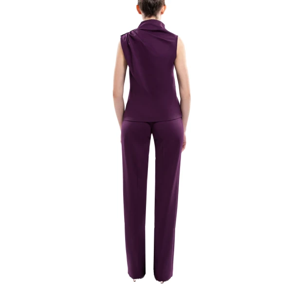 Saiid Kobeisy Pleated Shoulder Top and Pants Ensemble in Italian Plum, view 3