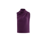 Saiid Kobeisy Pleated Shoulder Top and Pants Ensemble in Italian Plum