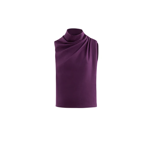 Pleated Shoulder Top and Pants Ensemble in Italian Plum
