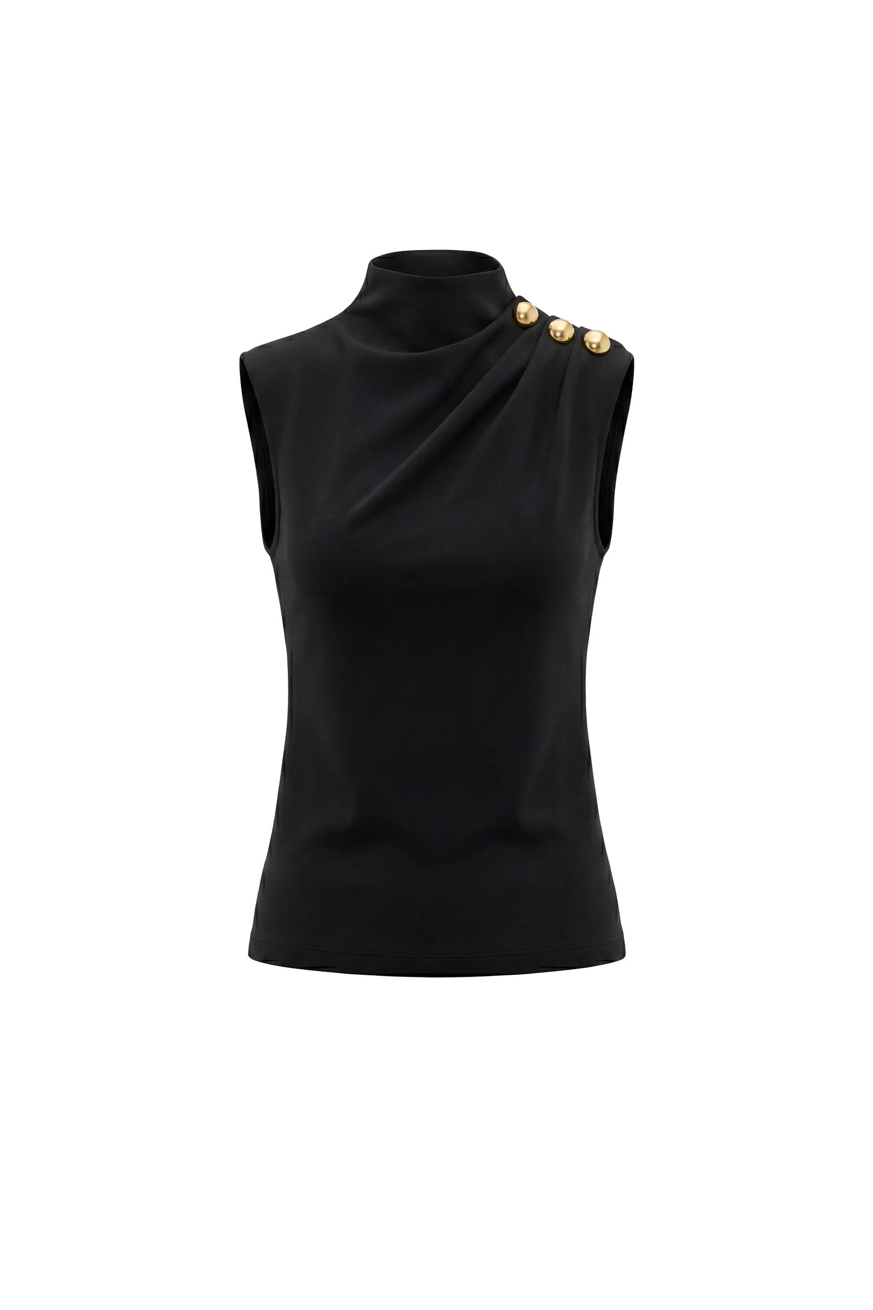 Saiid Kobeisy Pleated Top with Gold Buttoned Shoulder in Jet Black | Tops | Coveti Saiid Kobeisy Pleated Top with Gold Buttoned Shoulder in Jet Black