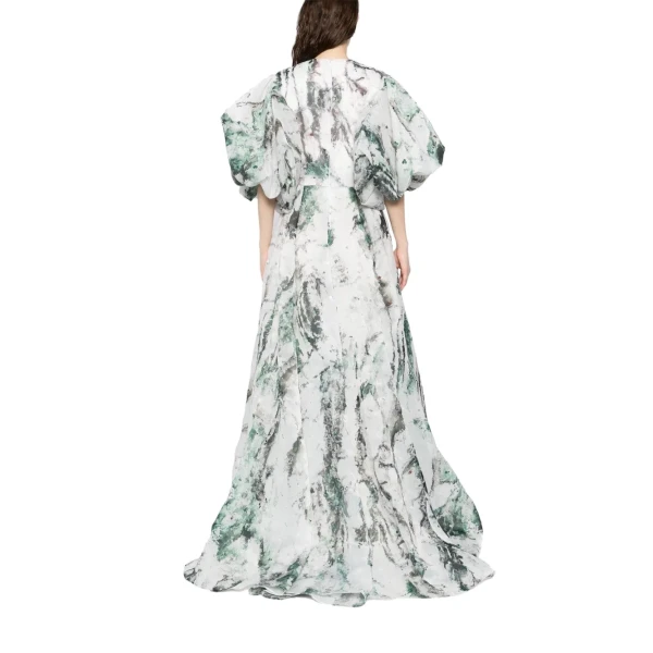 Saiid Kobeisy Printed Gazar Maxi Dress in Leafy Print, view 3