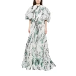 Saiid Kobeisy Printed Gazar Maxi Dress in Leafy Print