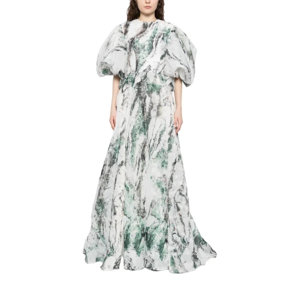 Saiid Kobeisy Printed Gazar Maxi Dress in Leafy Print