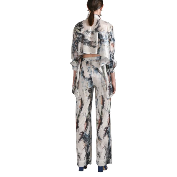 Saiid Kobeisy Printed Sequin Asymmetrical Shirt in Indigo Print, view 3