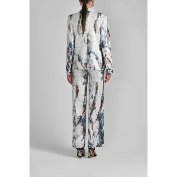 Saiid Kobeisy Printed Sequin Straigt Fit Pants in Indigo Print, view 3