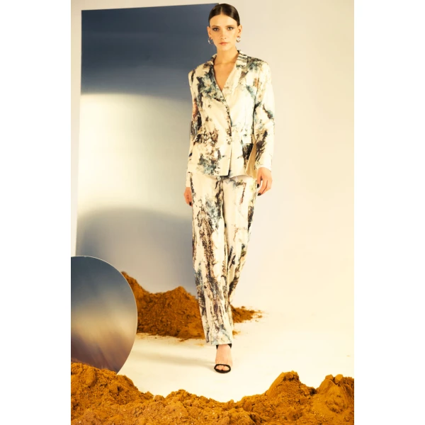 Saiid Kobeisy Printed Sequin Straigt Fit Pants in Indigo Print, view 4