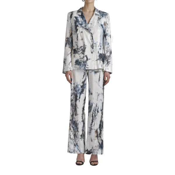 Saiid Kobeisy Printed Sequin Straigt Fit Pants in Indigo Print