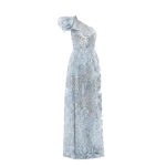 Saiid Kobeisy Ruffle Embroidered Long Dress in Ice Blue
