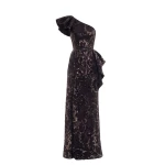 Saiid Kobeisy Ruffle Embroidered Long Dress in Jet Black
