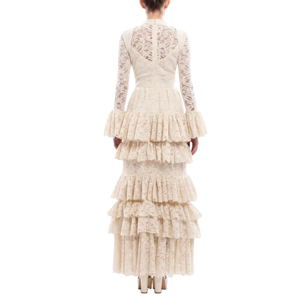Saiid Kobeisy Ruffled Lace Long Dress in Ivory, view 4
