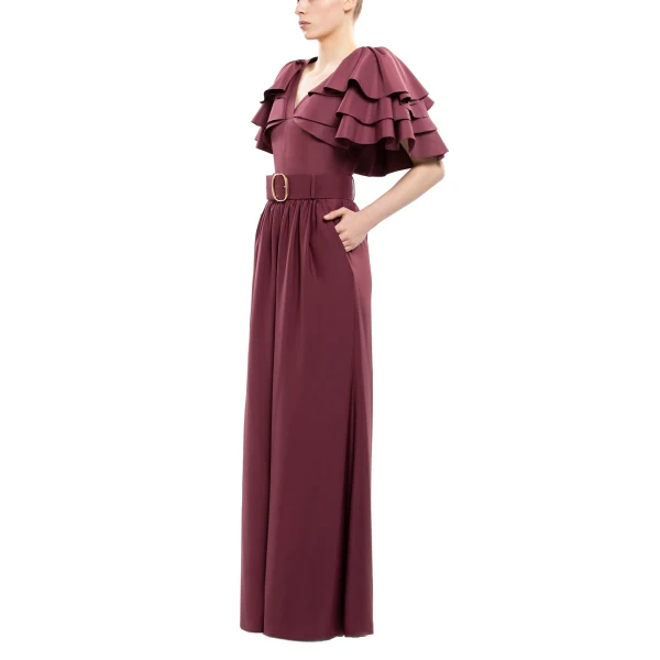 Saiid Kobeisy Ruffled Taffeta Top with Wide Pants in Burgundy, view 4