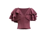 Saiid Kobeisy Ruffled Taffeta Top with Wide Pants in Burgundy