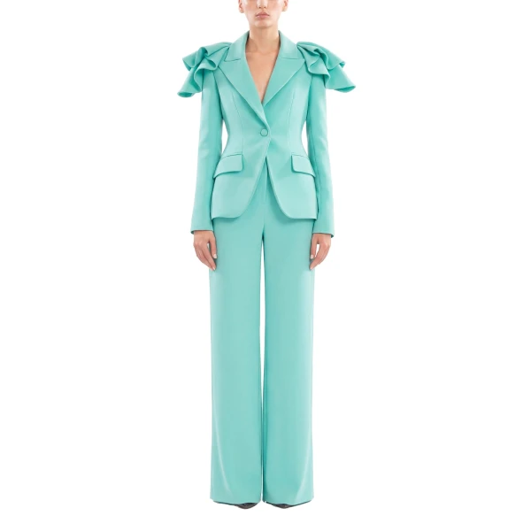 Saiid Kobeisy Ruffled Tailored Jacket in Aqua Sky, view 2