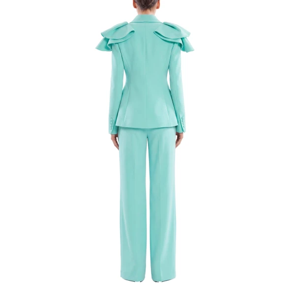 Saiid Kobeisy Ruffled Tailored Jacket in Aqua Sky, view 3