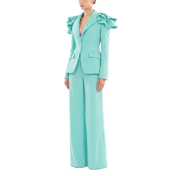 Saiid Kobeisy Ruffled Tailored Jacket in Aqua Sky, view 4