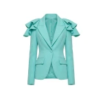 Saiid Kobeisy Ruffled Tailored Jacket in Aqua Sky