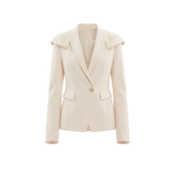 Saiid Kobeisy Ruffled Tailored Jacket in Ivory