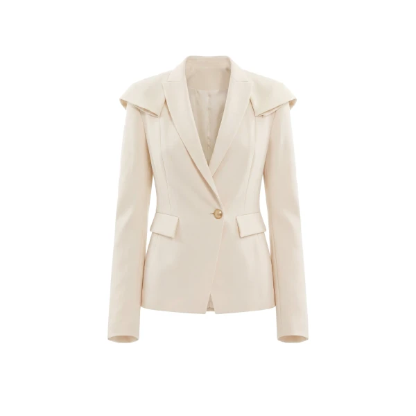 Saiid Kobeisy Ruffled Tailored Jacket in Ivory