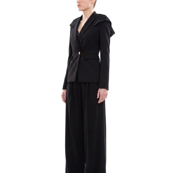Saiid Kobeisy Ruffled Tailored Jacket in Jet Black, view 3