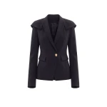 Saiid Kobeisy Ruffled Tailored Jacket in Jet Black