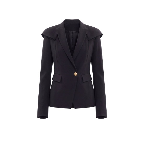 Saiid Kobeisy Ruffled Tailored Jacket in Jet Black