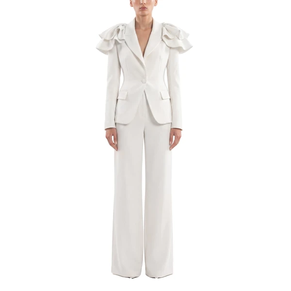 Saiid Kobeisy Ruffled Tailored Jacket in Off White, view 2