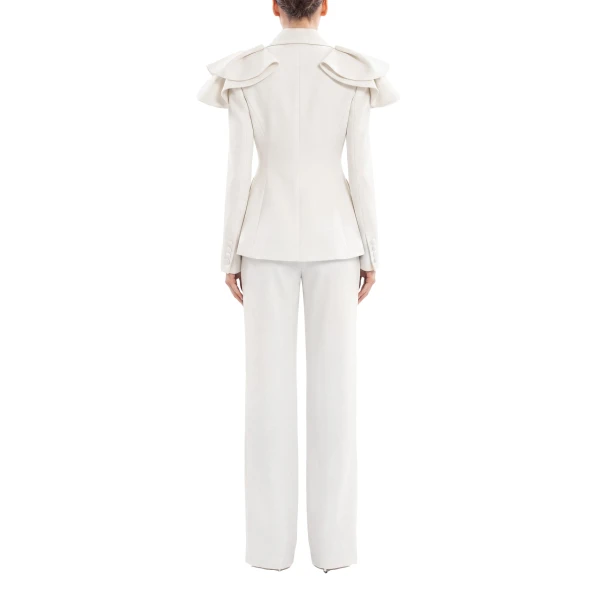Saiid Kobeisy Ruffled Tailored Jacket in Off White, view 3