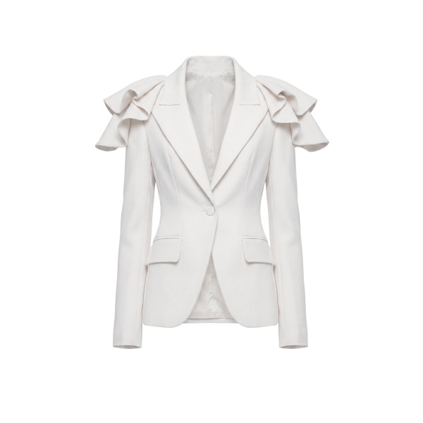 Saiid Kobeisy Ruffled Tailored Jacket in Off White