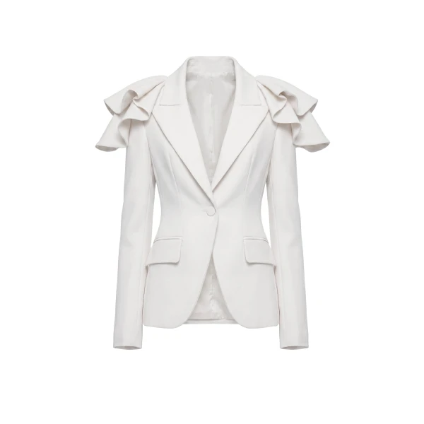 Ruffled Tailored Jacket in Off White