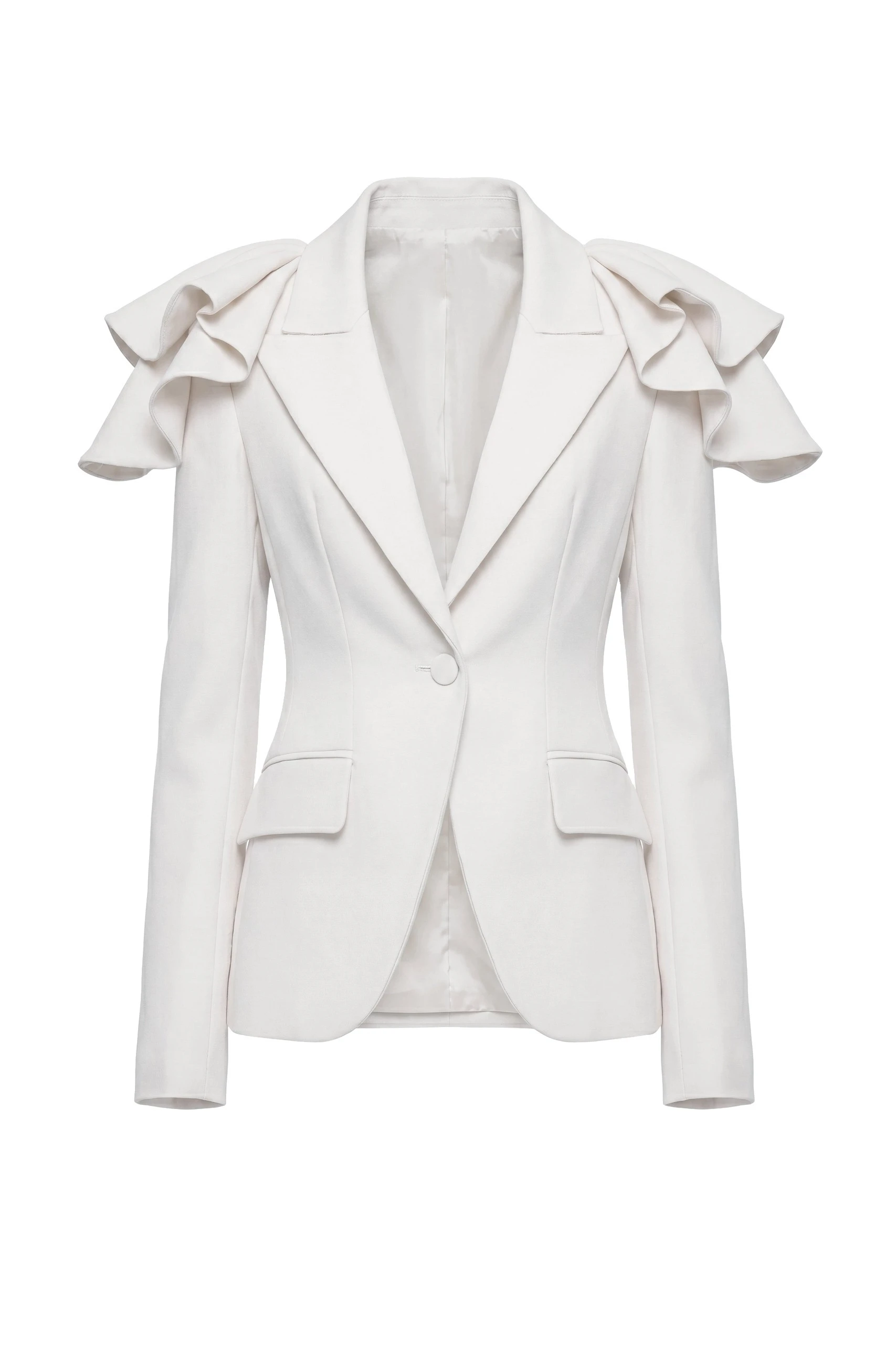 Saiid Kobeisy Ruffled Tailored Jacket in Off White | Jackets | Coveti Saiid Kobeisy Ruffled Tailored Jacket in Off White