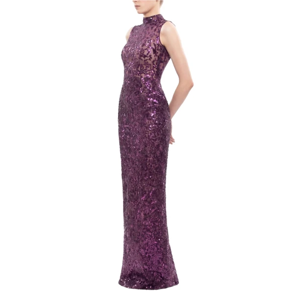 Saiid Kobeisy Sequin Embroidered Long Dress in Italian Plum, view 3