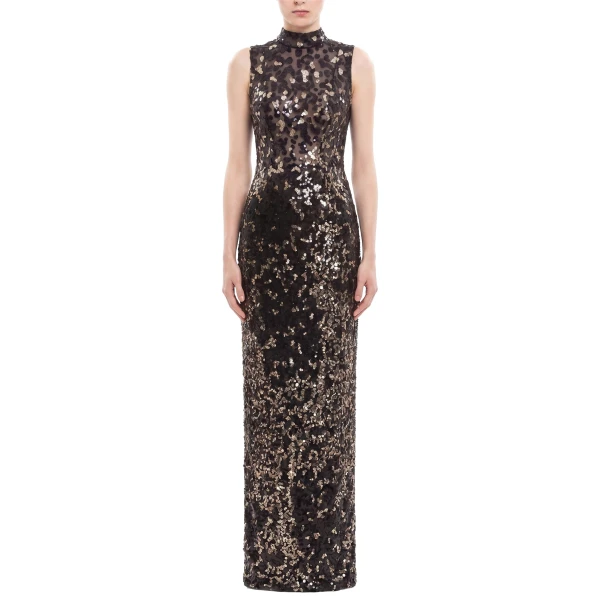 Saiid Kobeisy Sequin Embroidered Long Dress in Jet Black, view 2