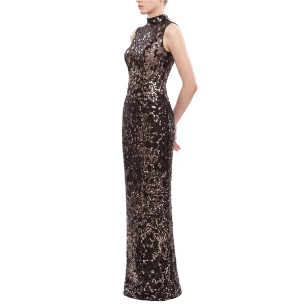 Saiid Kobeisy Sequin Embroidered Long Dress in Jet Black, view 3