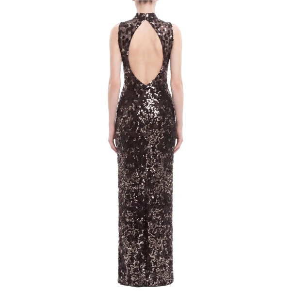Saiid Kobeisy Sequin Embroidered Long Dress in Jet Black, view 4