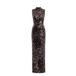 Saiid Kobeisy Sequin Embroidered Long Dress in Jet Black