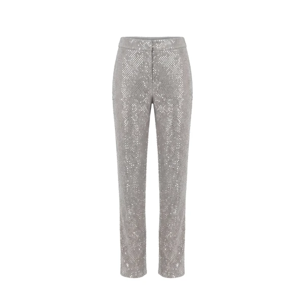 Sequin Straight Fit Pants in Silver