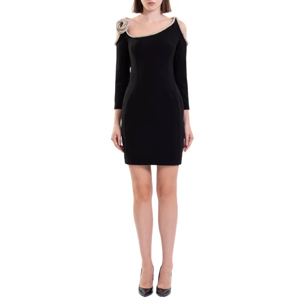 Short Dress with Crystal Embellishment in Jet Black