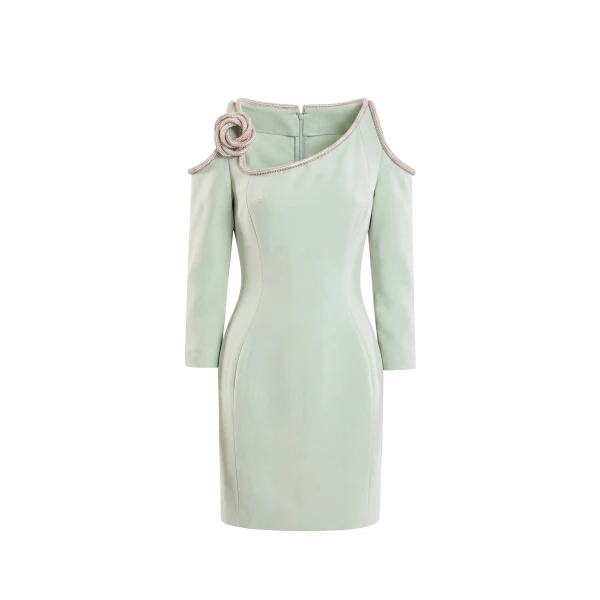 Short Dress with Crystal Embellishment in Reed