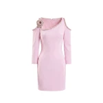 Saiid Kobeisy Short Dress with Crystal Embellishment in Salsa Rosa