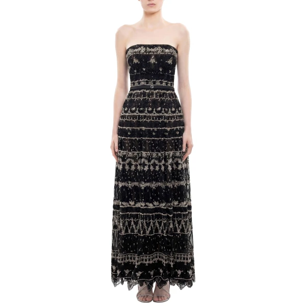 Saiid Kobeisy Strapless Beaded Tulle Dress in Jet Black, view 2