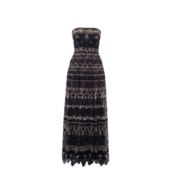 Saiid Kobeisy Strapless Beaded Tulle Dress in Jet Black