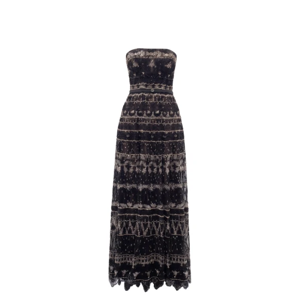 Strapless Beaded Tulle Dress in Jet Black