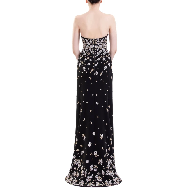 Saiid Kobeisy Strapless Crepe Embroidered Dress in Jet Black, view 5